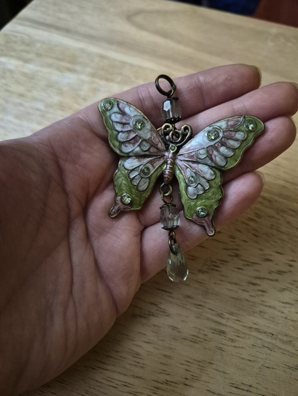 Enamel Multicolor Rhinestone Butterfly Necklace Pendant - Picture 2 of 6